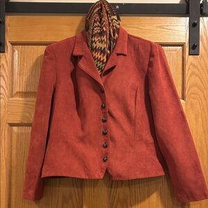 Dorby Faux Suede Size 14 Petite Rust Blazer with Lots of Detailed Stitching